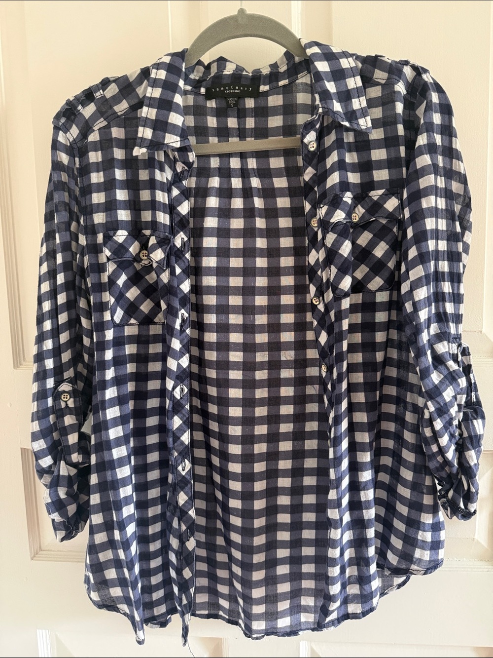 Sanctuary Navy and White Plaid Button-Down Shirt
